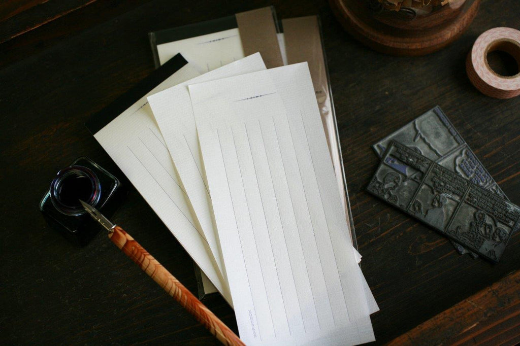 KOHUNKAN | all Antique classical 一筆箋（たて/罫線）-72-[cari/ブルーグレー]